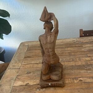 Vintage African Hand Carved Wooden Statue 16” Inspired by Negre Marron S Leconte